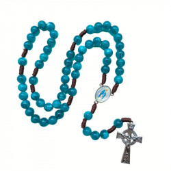 Chapelet Bleu Vierge Marie – Perles Acrylique 10 mm et Croix Argentée