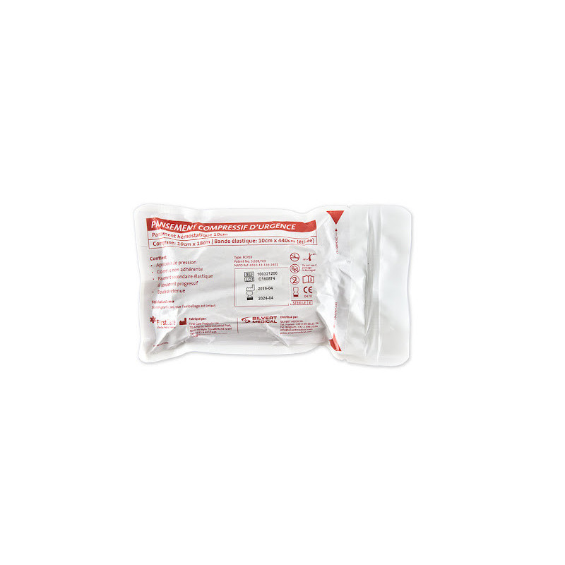 Pansement compressif d’urgence FCP03 – Bandage israélien 10 cm à pression directe intégrée